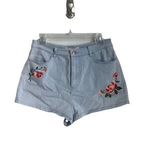 Flying Tomato Blue Floral Embroidered Chambray Shorts NWT